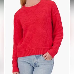Lucky Brand Red Heart Pattern Crew Neck Sweater